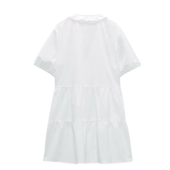Zara White Babydoll Ruffle Mini Dress Cotton V-Neck - Small - Picture 10 of 12